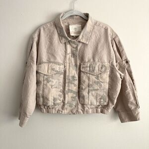 Hei Hei Anthropologie Womens Linen Cotton Jacket Cargo Pockets Camo Size Small